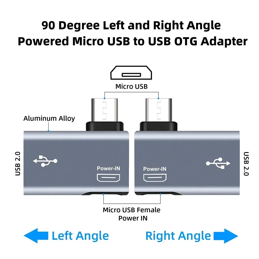 Host OTG Adapter for Fire TV Stick 90 Degree Left/Right Angle Powered Micro-USB to USB2.0 OTG Adapter for Android Phone Tablets