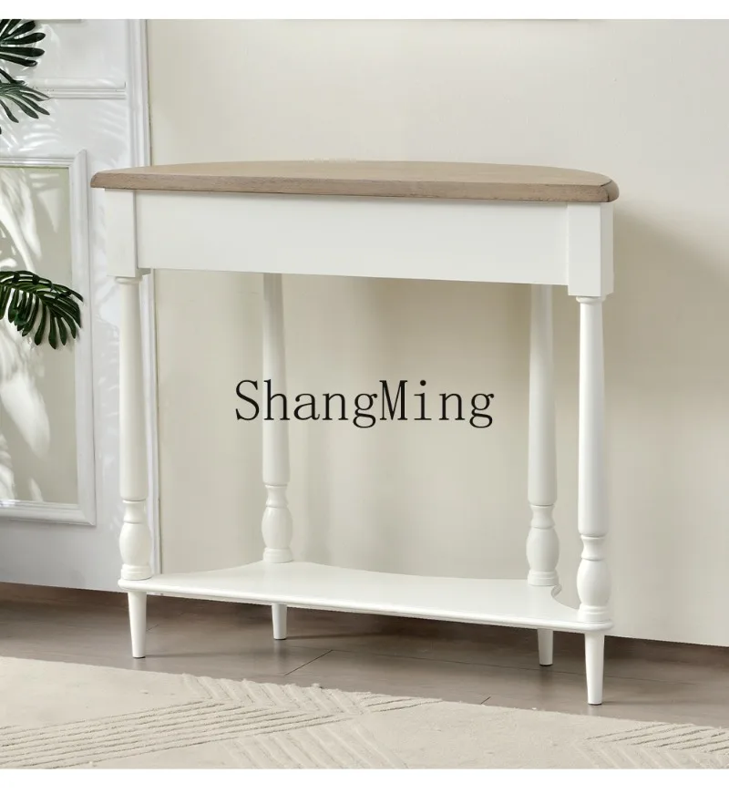 

CL Delicate White Cream Wind Solid Wood Entrance Table Entry Semicircular Aisle Storage Cabinet