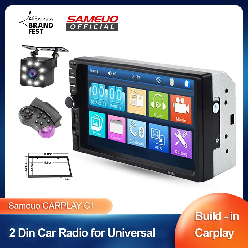 Sameuo carplay android 2 din car stereo autoradio auto car radio with screen mp5 multimedia player 7 inch touch screen bluetooth