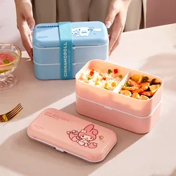 Kawaii Sanrio Anime Hobby My Melody Cinnamoroll Hello Kitty Cartoon Double Layer Lunch Box Microwaveable Lunch Box