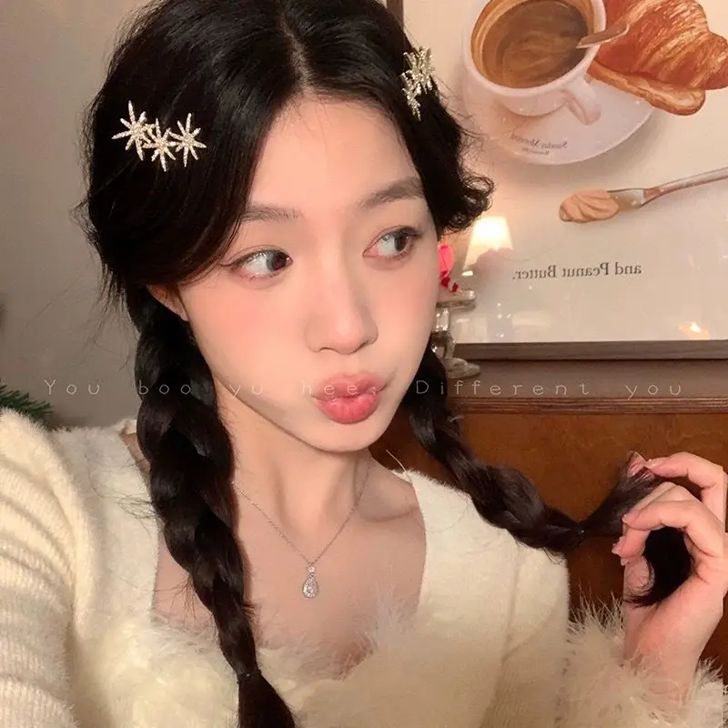 반짝이는 팔각형 별 헤어 클립 실버 골드 신부 웨딩 파티 헤어핀 우아한 라인스톤 헤어 액세서리 여성 소녀용