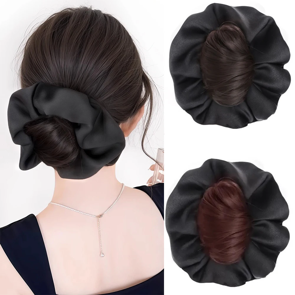 1pc Synthetic Low Bun Hairpiece Lazy Messy Chignon Black Hair Extension Fake Hair Bun with Scrunchie for Women Daily Party
