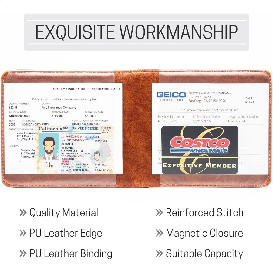 Porta documenti per auto con registrazione e assicurazione, porta documenti con chiusura magnetica, porta guanti per veicolo, portafoglio per SUV Mo