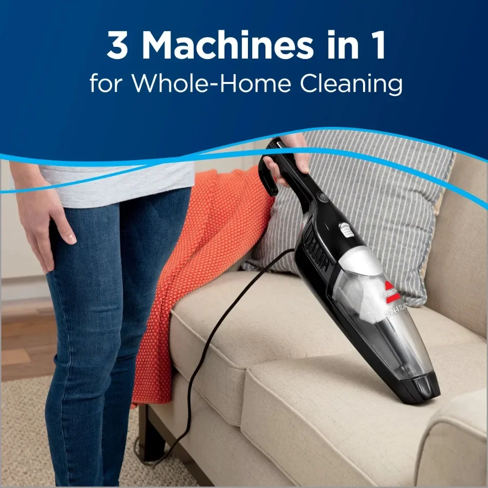 3-in-1 Turbo Lightweight Stick Vacuum, Black, for quick pickups on multiple surfaces, including carpet, bare floors and stairs