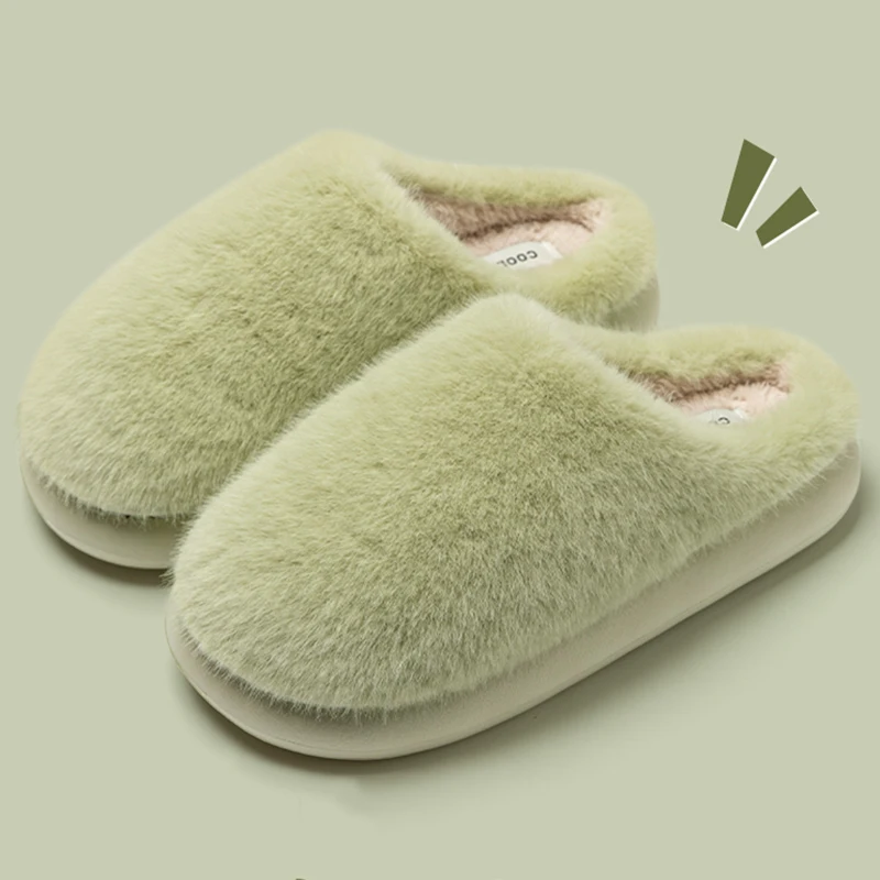 Winter Flauschigen Pelzigen Haus Hausschuhe für Frauen Einfarbig Plüsch Warme Baumwolle Schuhe Frau Dicke Weiche Sohle Faux Pelz Hausschuhe – Detail 3