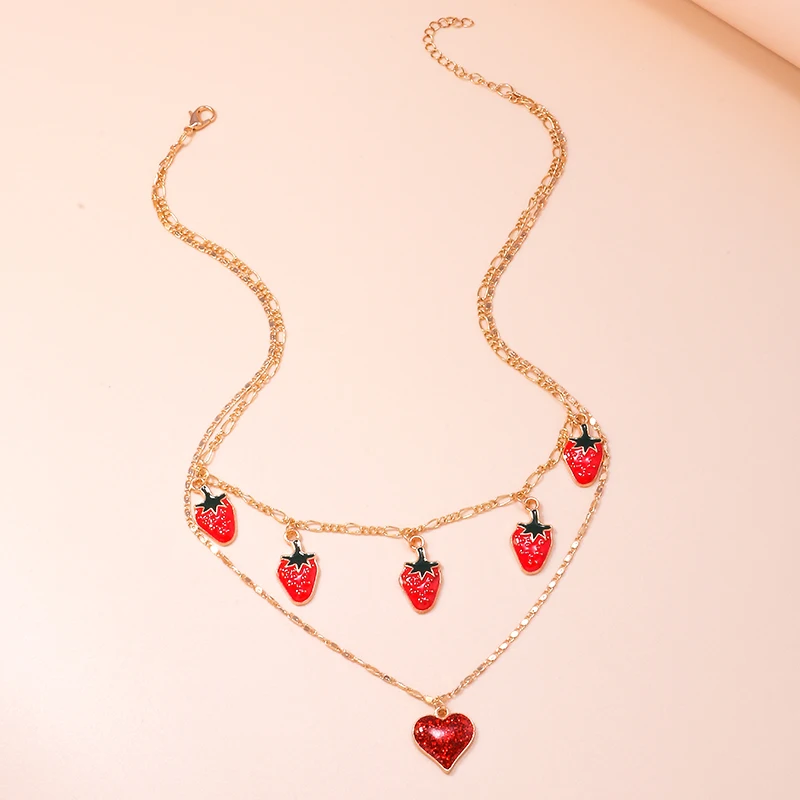 Aihua Boho Gold Farbe Rotes Herz Kirsche Halskette Romantische Süße Einfache Schlüsselbein Halsketten für Frauen Kragen Mode Schmuck Geschenke – Detail 10