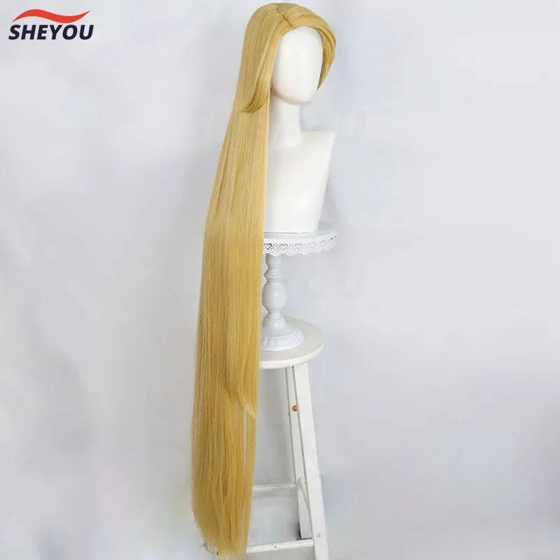 dd12Movie Rapunzel Tangled Princess Long Straight Golden Heat Resistant Synthetic Hair Anime Cosplay Wigs + Wig Cap