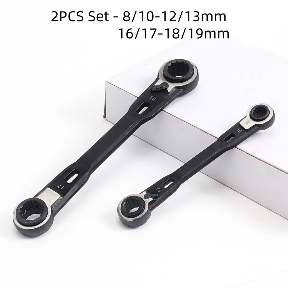 2個入り-4-in-1-ダブルエンドラチェットレンチセット、cr-v鋼製-メトリック-8‑10‑12‑13‑16‑17‑18‑19mm-修理作業用