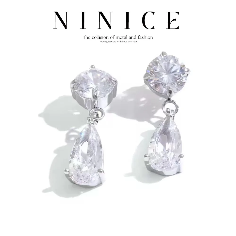 NiNice Sparkling CZ Teardrop Dangle Earrings for Ladies Premium Stainless Steel PVD Plated Hypoallergenic Daily Jewelry Gift