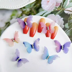 10PCS Over Size 3D Gauze Butterfly Nail Art Charms Rhinestone Accessories Parts For Manicure Nails Decoration Supplies Material