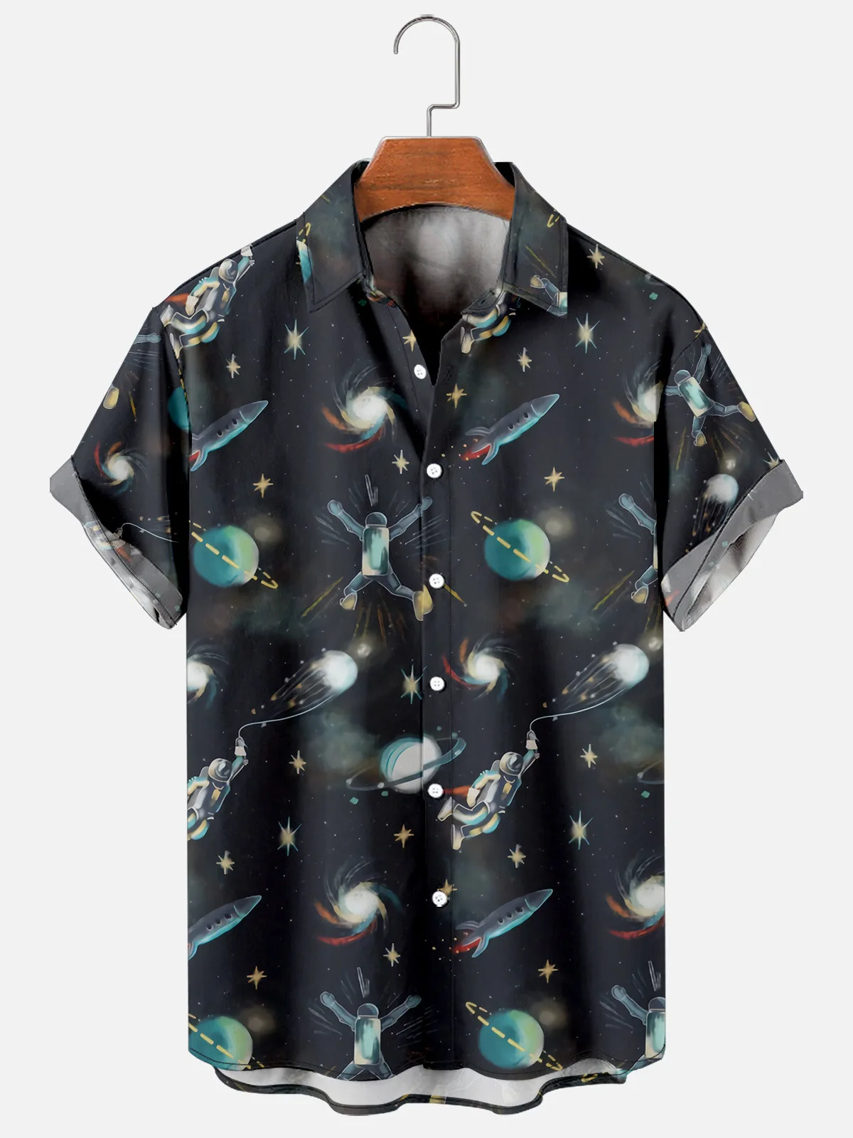 

New Men's Shirts UFO Pattern 3D Print Cool Hawaii Creative Clothes Short Sleeve Tops Streetwear