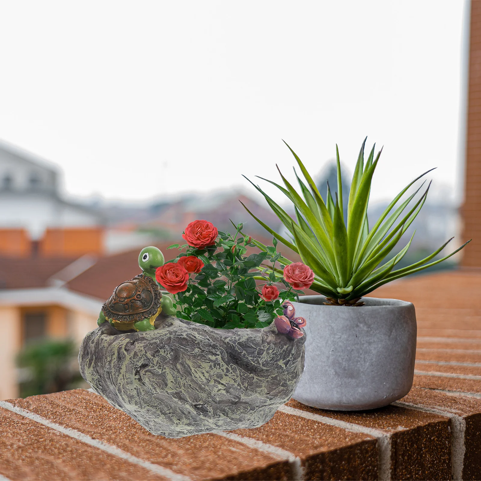 

1Pcs Resin Stone Succulent Planter Turtle Design Flowerpot Decorative Pot Balcony Garden Adornment Turtle Flowerpot