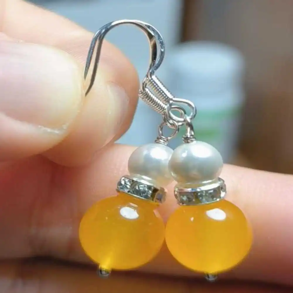 10MM Natural yellow jade shell pearl  Earrings 925 New Year Holiday gifts Halloween Jewelry Christmas Fashion Aquaculture