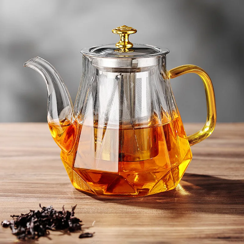 Glass Teapot Heat Resistant Tea pot with Stainless Steel Tea Infuser Clear Tea Kettle Home Coffee Flower Tea Glass Bottle