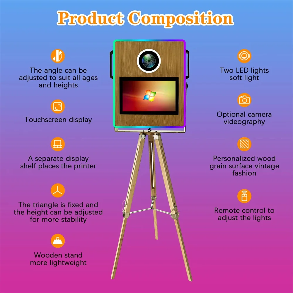 Portable Magic Mirror Photo Booth 15.6 inch Touch Screen DSLR Photobooth Machine with Flight Case for Wedding Party Rental