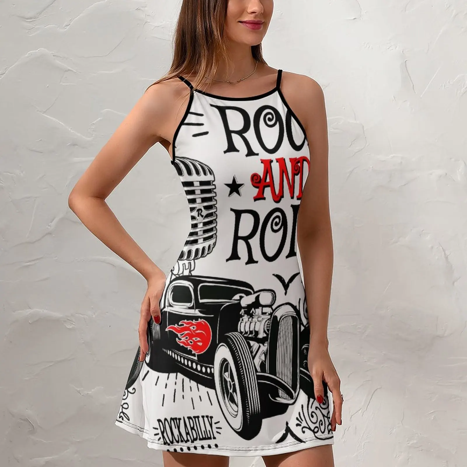 Hot Rod 50S Rockabilly Rock And Roll Vintage K Nieuwigheid Sexy Vrouwenjurk Dames Sling Jurk Geek Vakanties Strappy Jurk