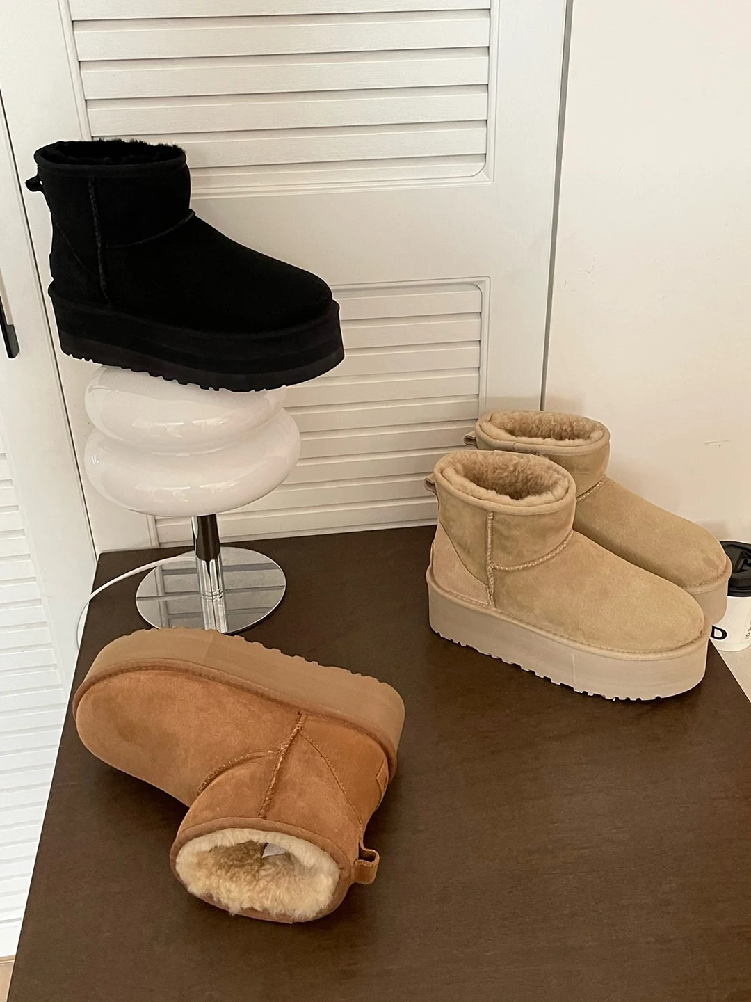 أحذية شتوية دافئة من القطن الثلجي مع فرو وكعب عالٍ بجزء سفلي سميك من الجلد الطبيعي أحذية ثلج صغيرة جدًا للنساء #5