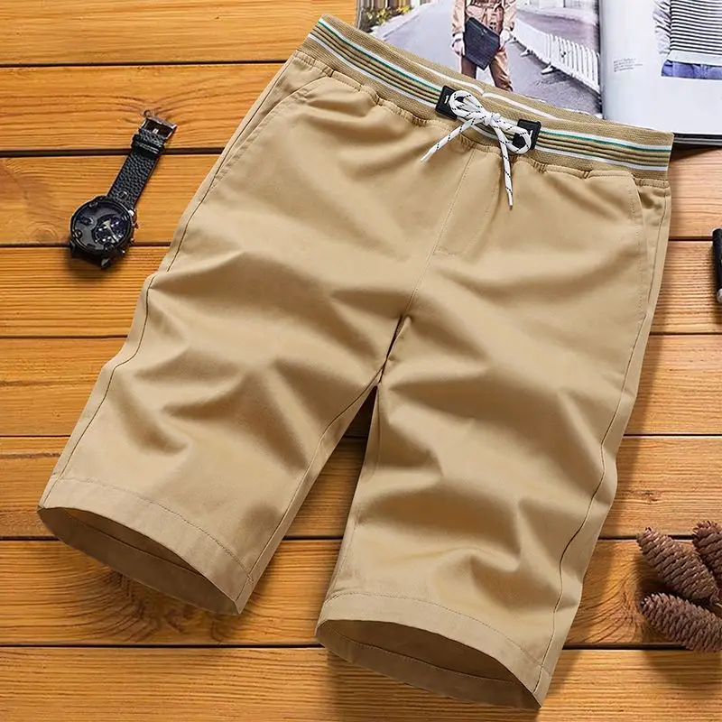 Summer Men Solid Casual Shorts Male Clothing Thin Elastic Waist Pockets Streetwear Fashion Loose Versatile Straight Short Pants