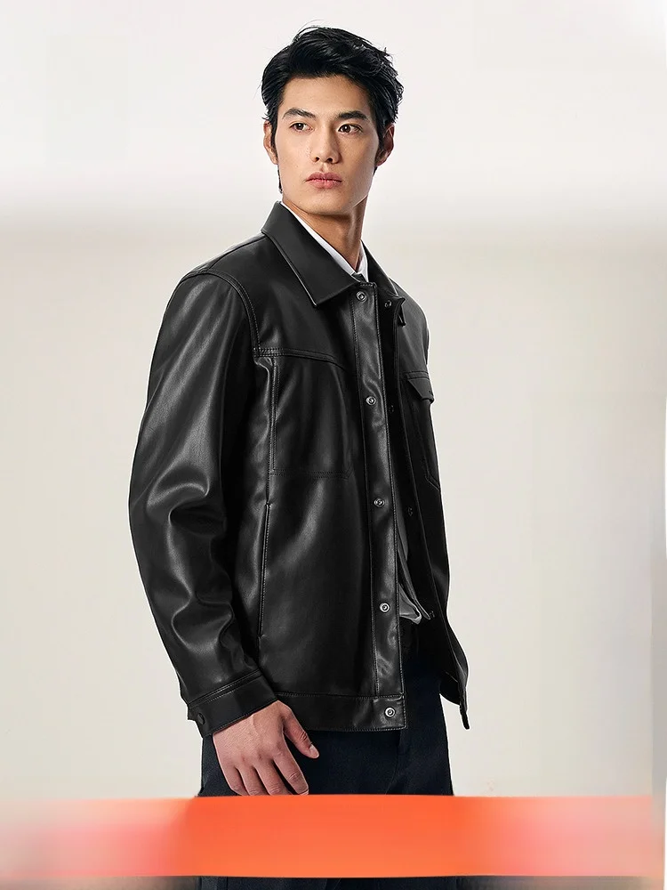 

Новая мужская верхняя одежда Jaet с текстурой из искусственной кожи и принтом Busin для пригородных поездок HLA Harlan Home Faion Stand Fit Pure Color