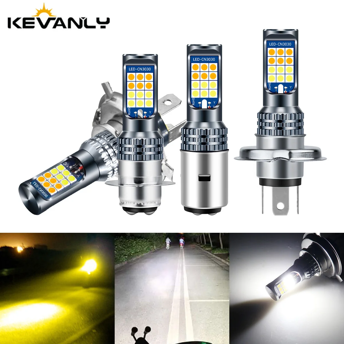 1x BA20D H6M P15D H4 LED Bulb Moto Headlight 3030 24SMD Headlamps Fog Lamp White Yellow Hi Low Beams Motorcycle Accessories