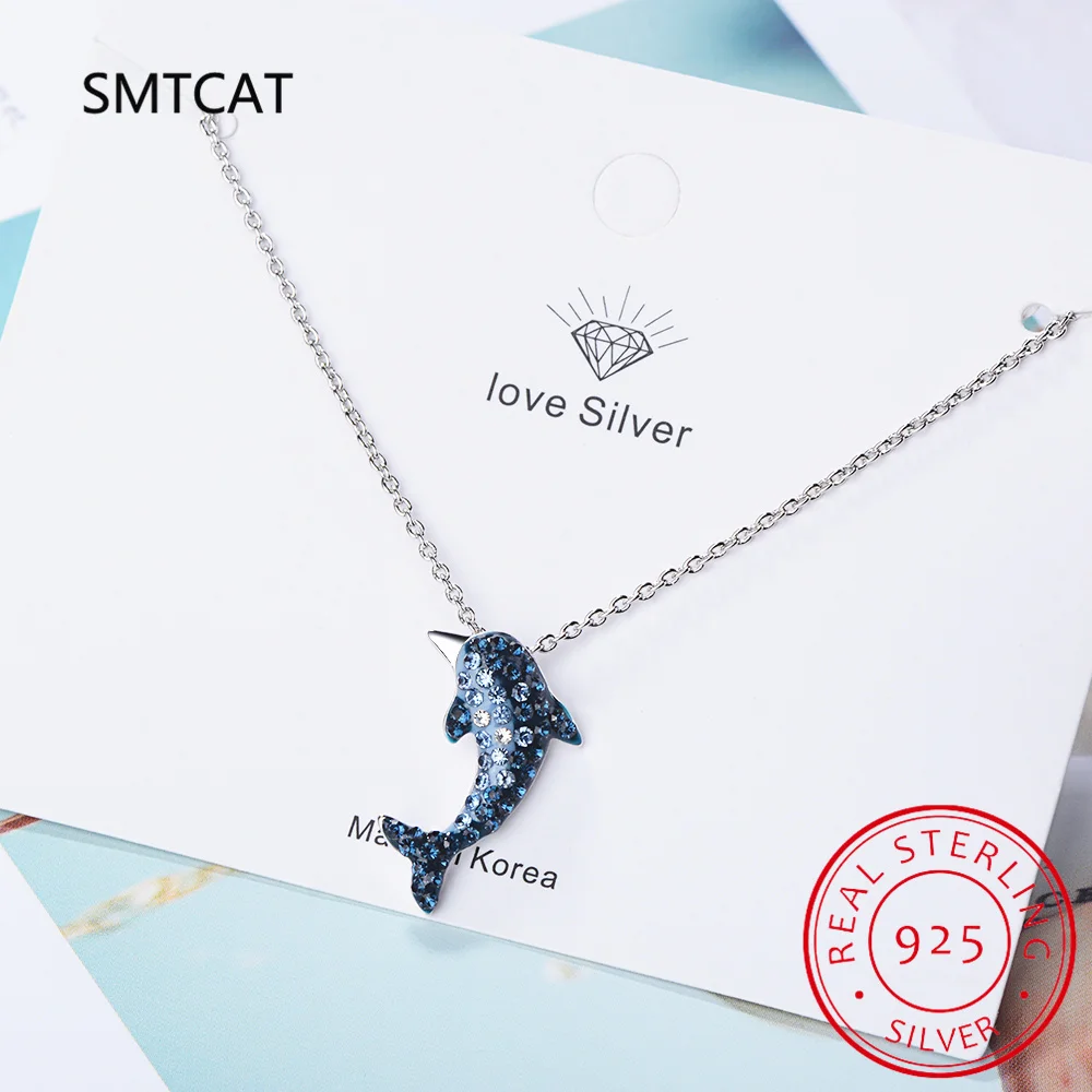 Dolphin Created Blue Spinel 925 Sterling Silver Animal Pendant Necklace for Woman Gemstone Fine Jewelry Colar de Prata