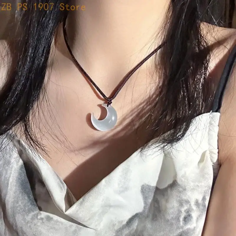Crystal Pendant Necklace Adjustable Simple Black Rope Choker 55KA