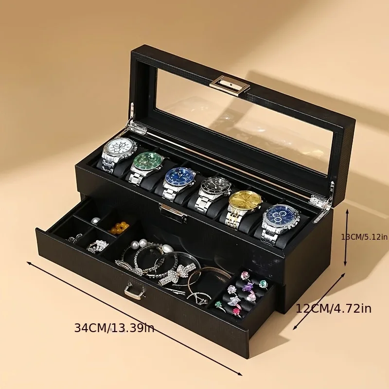 1pc 6 Slot Watch Display Storage Box With Detachable Liner, Watch & Jewelry Display Basket, Household Storage Organizer For Dres