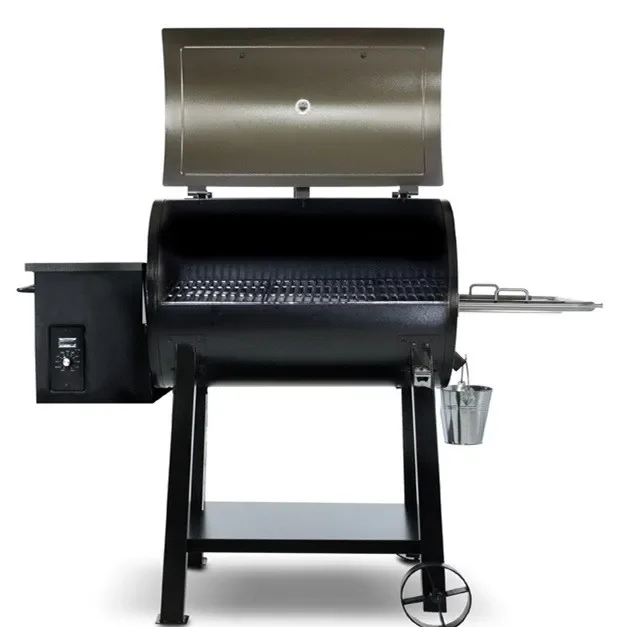 Professional Deluxe Outside Barrel Wood Pellet Charcoal Smoker BBQ Barbecue Grills With Rolling Cart