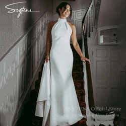 SSYTENS-Robe de Mariage Élégante pour Femme, Col Haut, Manches Simples, Patients, Crêpe Doux, Mariée Sirène, Sur Mesure, Quelle que soit