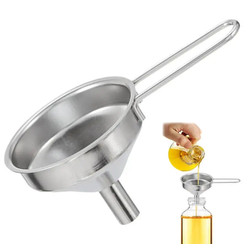 Mini embudo de acero inoxidable para cocinar aceite, embudo de llenado de aceite de calidad alimentaria, herramienta dispensadora de condimentos líquidos con mango