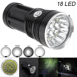 Super Bright 18 LED Flashlight 5400LM Torch Flashlights with Rope for Hunting Camping Backpacking Fishing Daily Lights