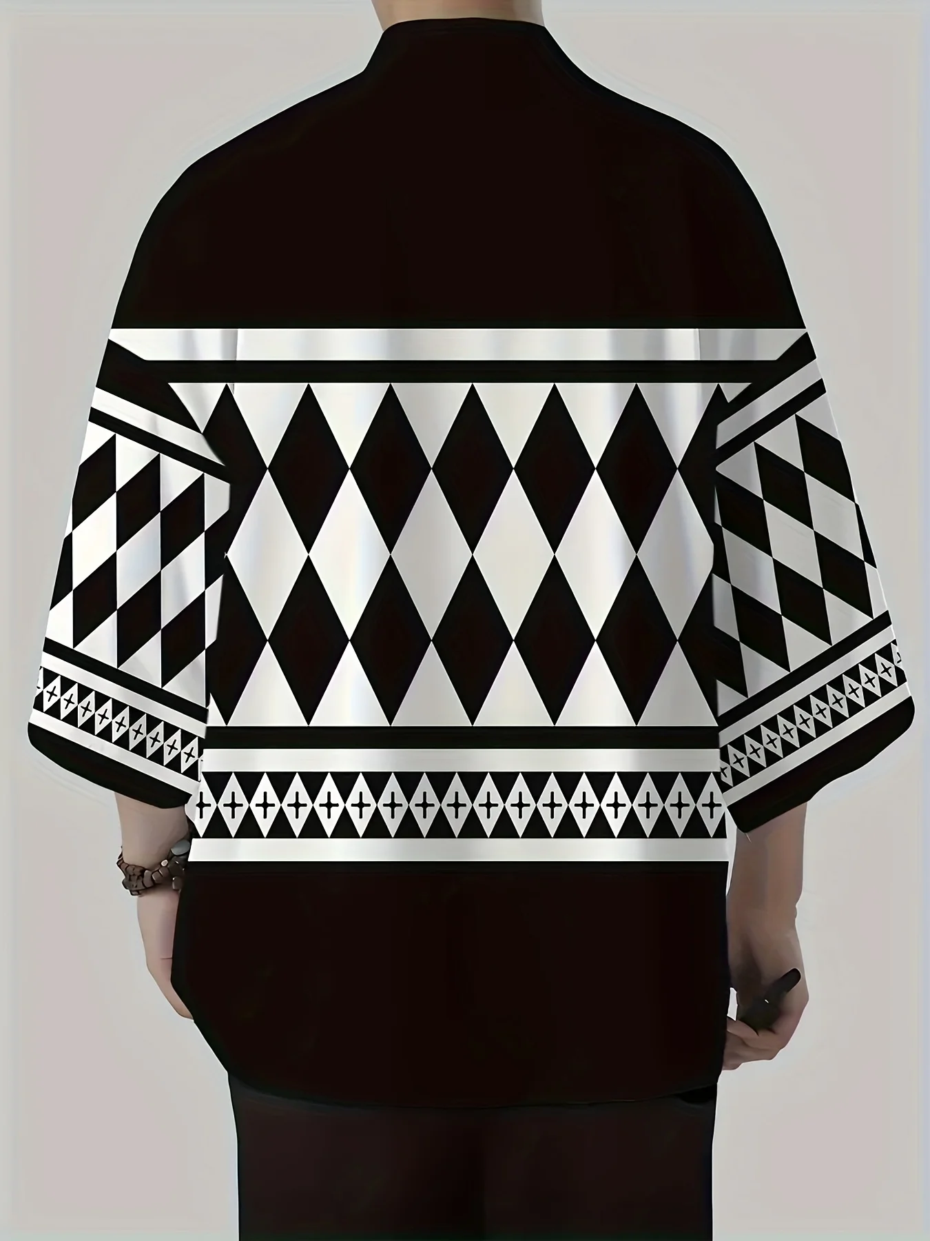 Kimono Kasual Pria Motif Cetak Longgar untuk Musim Panas, Pakaian Pantai Terbuka di Depan, Poliester Ringan, Hanya Cuci Tangan, Gaya Kimono