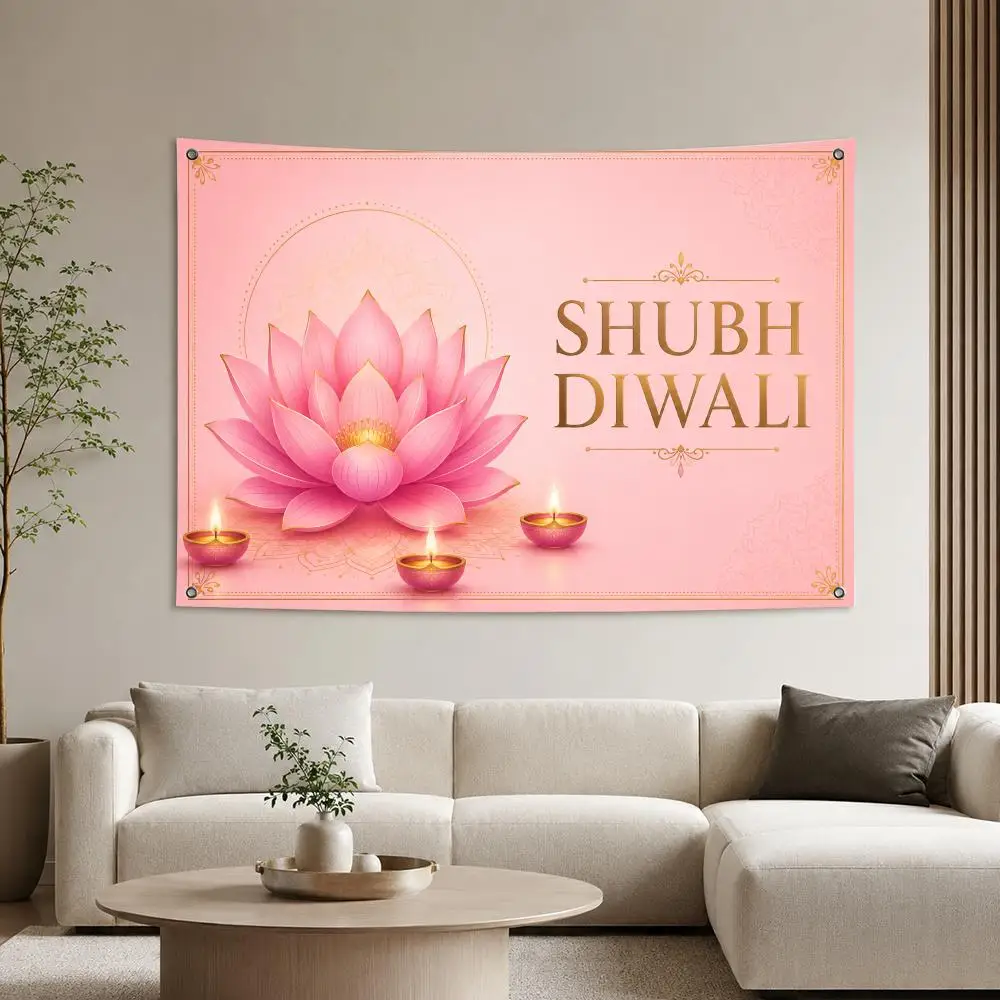 Lotus Flower Diwali Decoration Flags Aesthetic Wall Tapestry Printed Wall Hanging Living Room Party Outdoor Decor