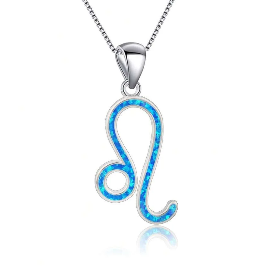 

Opal Blue Zodiac Necklace Jewelry With Opal Inlay