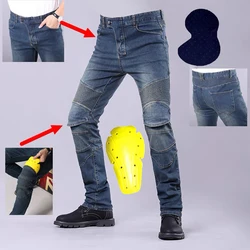 Classic Black Blue Motorcycle Riding Jeans with Knee Hip Pads Motocross Racing Pants Motorbike Cycling Trousers Protective Pants