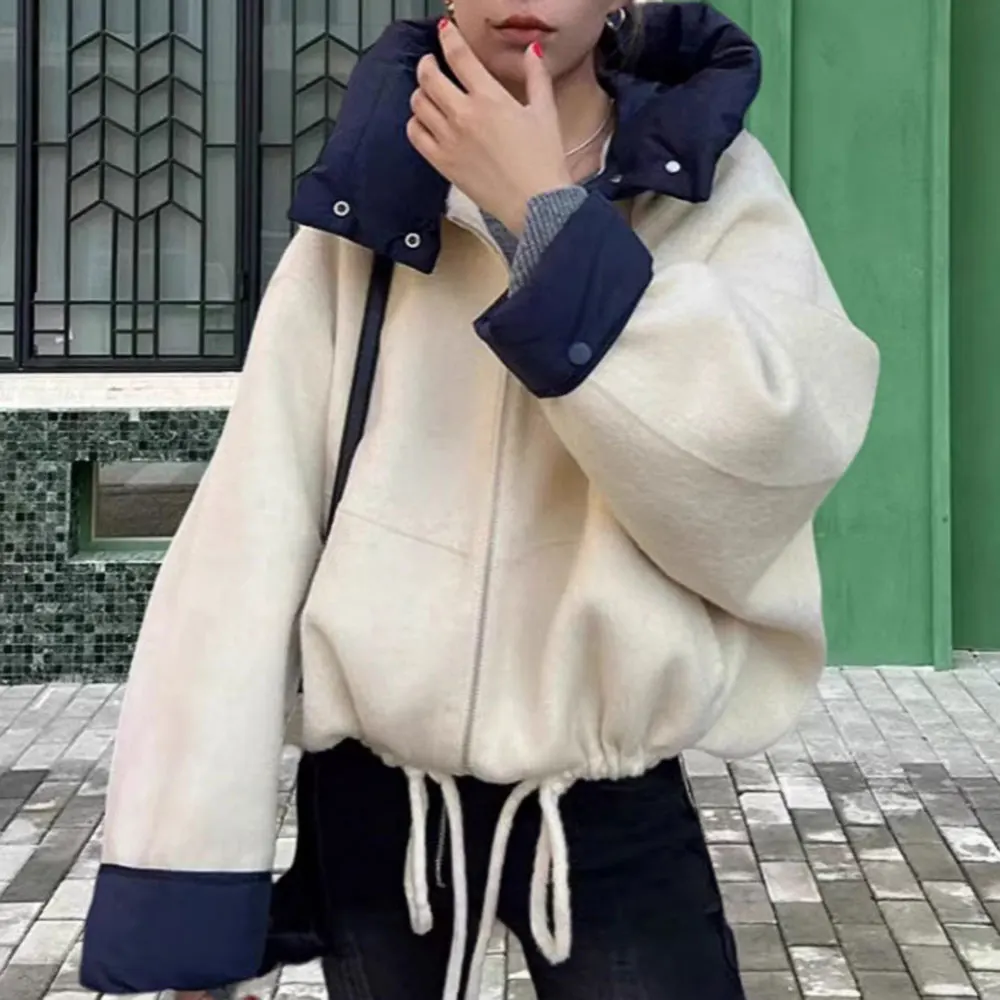 

Шерстяной топ для женщин, осенне-зимняя коллекция, модная верхняя одежда с большим карманом и металлической пряжкой, короткими лацканами и длинными рукавами