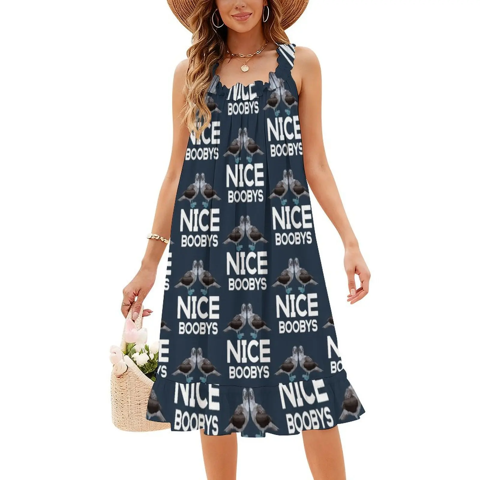 B هو فستان العطلة المثير باللون الأزرق للنساء على الشاطئ وحفلات أعياد الميلاد فستان قصير أزرق القدمين بوبي بوبي بيرد غريب