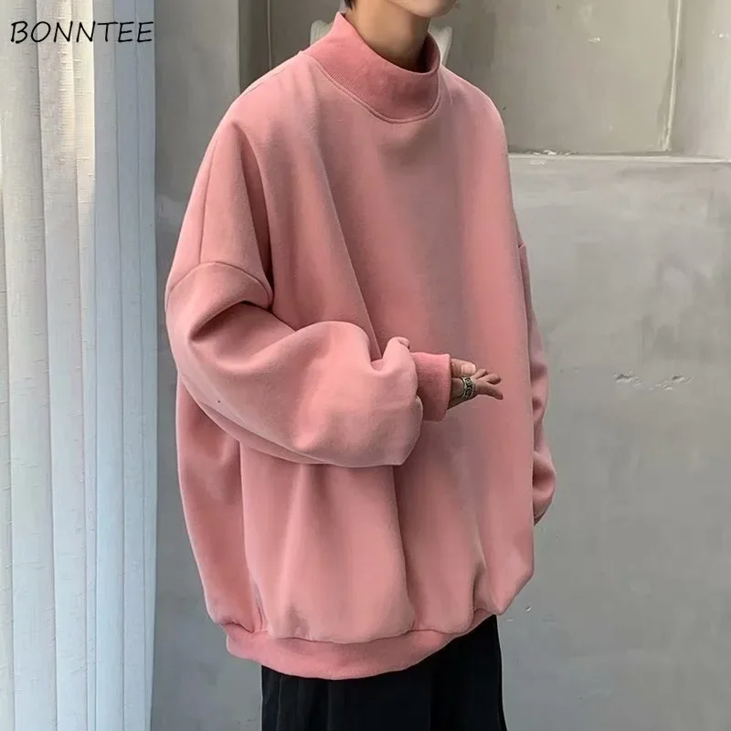 Turtleneck Hoodies Men Simple Teens Korean Fashion All-match Outwear Loose Basic Sweatshirts Harajuku Youthful Vitality Chic