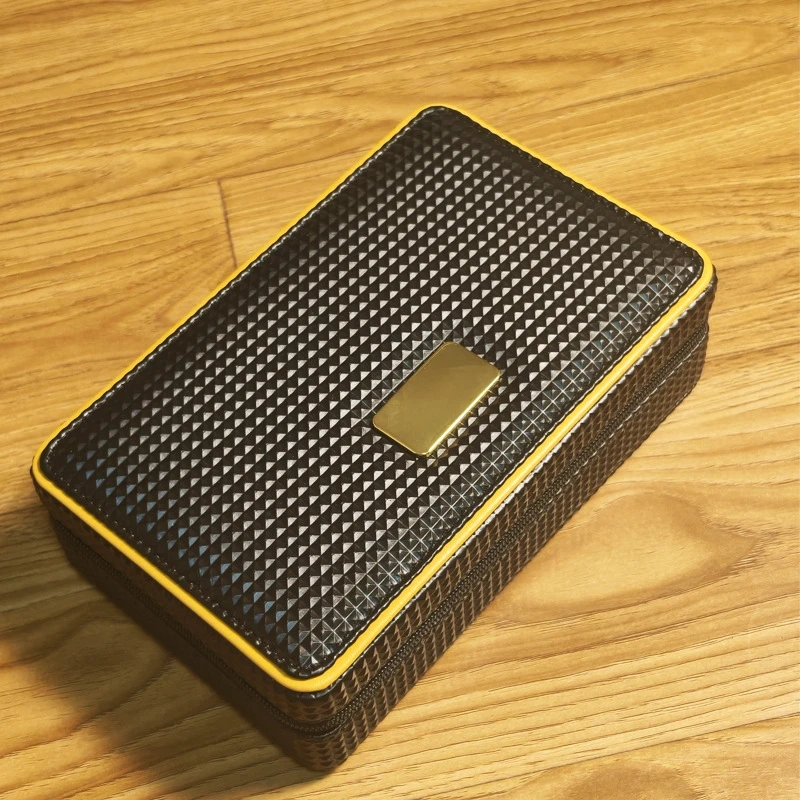 Cigar Humidor Portable Travel Cigar Case with Cutter & Lighter Holds 4 Cigars Digital Hygrometer