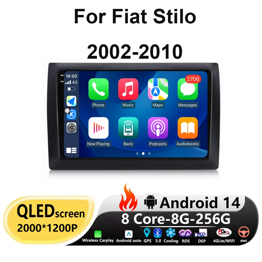 

Android 14 Carplay Auto For Fiat Stilo 2002-2010 Car Radio screen Multimedia Video Player Navigation Stereo 4G WIFI DSP GPS BT