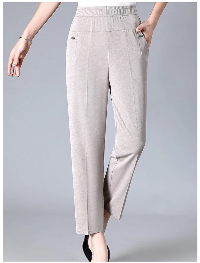 Middle Aged Women's Pants 2026 New Summer Thin High Waiste Elastic Loose Straight Pants Female Casual Trousers 5XL 6XL 7XL 8XL