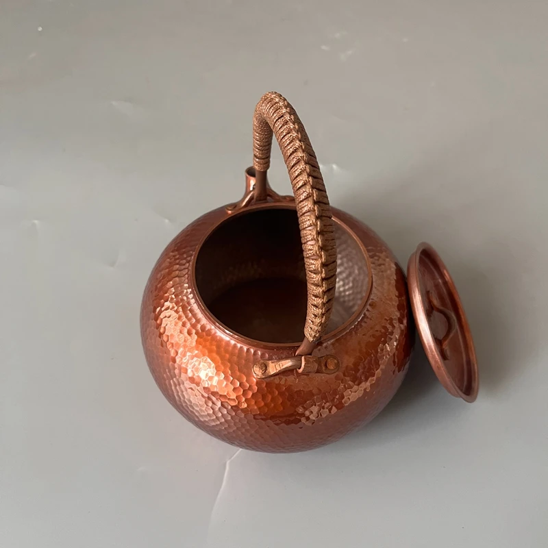 Pure Copper Water Kettle Handmade Hammered Handle Teapot Container One Piece Molded Retro Gift