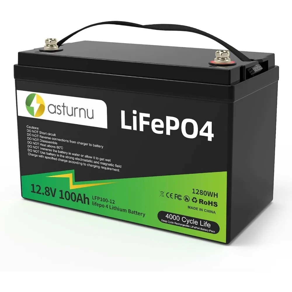 12V 100Ah LiFePO4 Lithium Battery, Group 31, Built-in 100A BMS, Grade A Battery Cell, Lead to Lithium, Max.1280Wh Energy