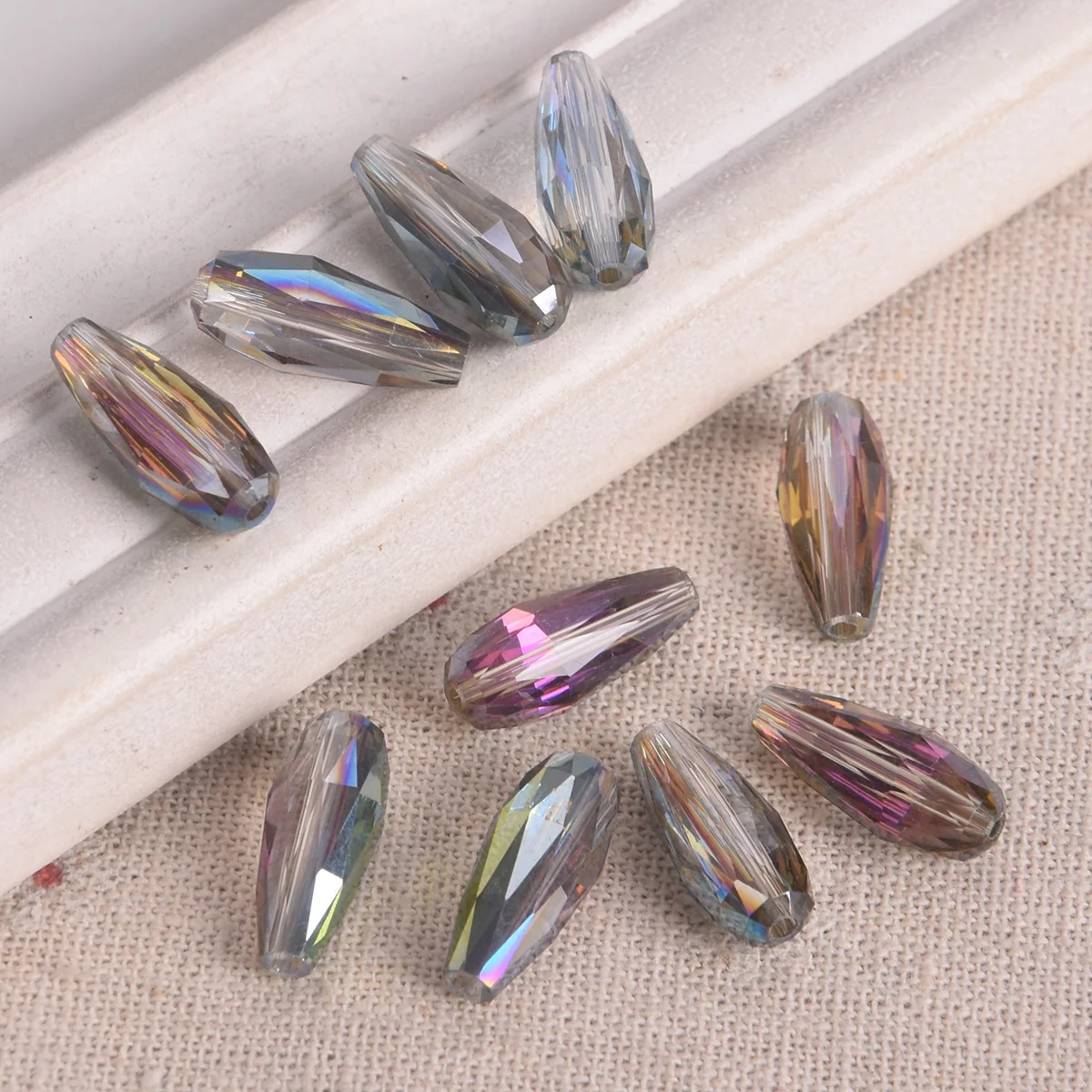 10pcs Colorful Long Teardrop Shape 18x8mm Faceted Crystal Glass Loose Beads For Jewelry Making DIY Crafts Findings