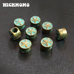 New 10pcs/bag 10MM Retro Patina Plated Zinc Alloy Green Round Big Hole Star Beads for DIY Bracelet Jewelry Accessories