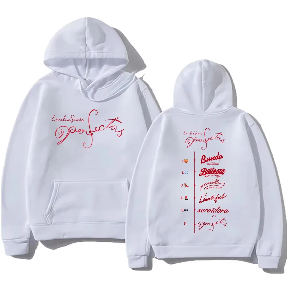 เสื้อฮู้ดกราฟิก Emilia Mernes Perfectas เสื้อฮู้ดแฟชั่น Emilia Perfectas เสื้อฮู้ดแขนยาวสำหรับผู้ชายและผู้หญิง สไตล์ฮิปฮอป เสื้อฮู้ดแนวสตรีท