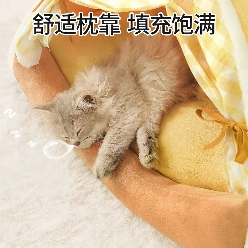 

Winter Warm Enclosed Cat House Thickened Plush Pet Villa Bed For Cats And Small Dogs Cozy Indoor Home Living Room Christmas Gift