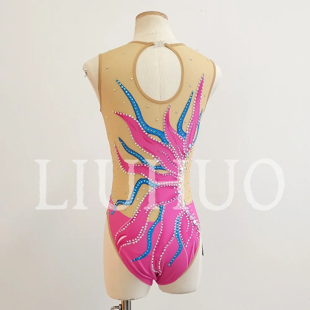 Synchronized Swimming Suit With Rhinestones Swimsuit Girls Competition Suit Pink BD1531 - view 6
