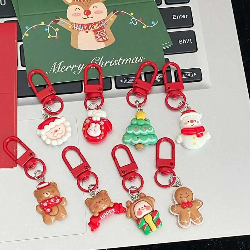 Gingerbread Man Xmas Santa Claus Pendant Snowman Backpack Charms Christmas Resin Key Chain Korean Style Elk DIY Chain Pendant