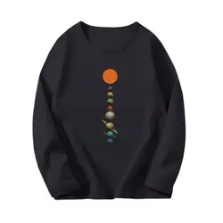 Universe planets Print Tshirt Kids Kawaii Graphic T shirt Boys Long Sleeve Tee Tops Retro Black Tshirt Teens Clothing 2024